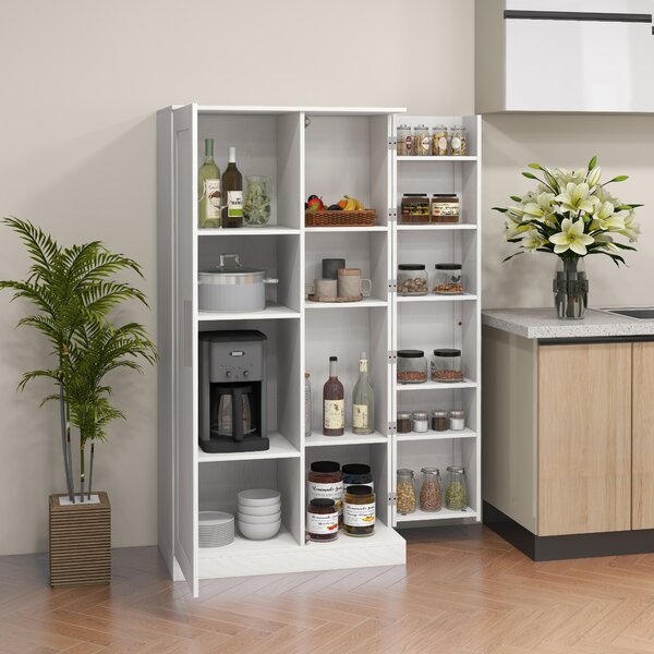 HOMCOM Dulap Cămară de Bucătărie Înalt, cu 2 Uși și Rafturi Reglabile, pentru Dining și Living, 80x43x160 cm, Alb cu Efect de Lemn | Aosom Romania