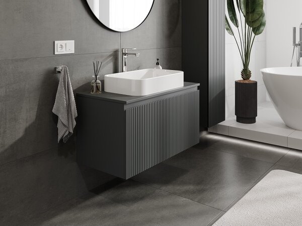 Mexen Rivel, mobilier baie 90 cm cu blat, 1 sertar, canelat, grafit mat - 91A20-09047-1-BFC66