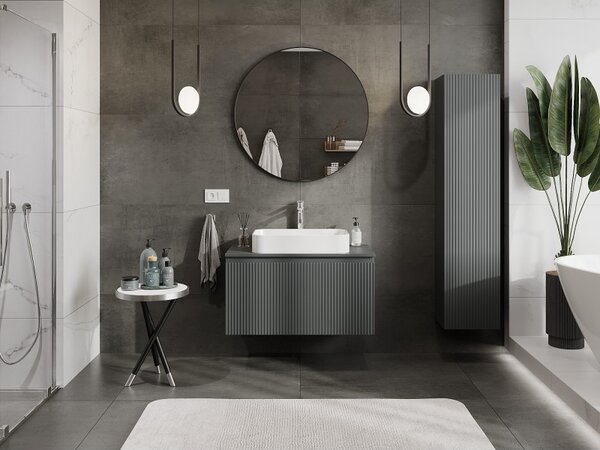 Mexen Rivel, mobilier baie 90 cm cu blat, 1 sertar, canelat, grafit mat - 91A20-09047-1-BFC66