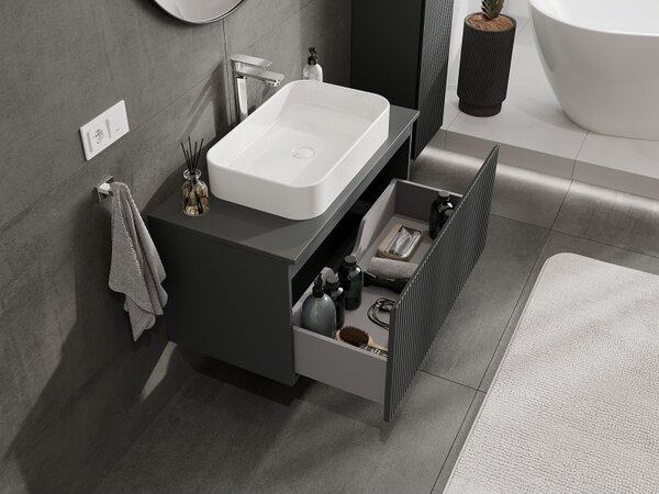 Mexen Rivel, mobilier baie 90 cm cu blat, 1 sertar, canelat, grafit mat - 91A20-09047-1-BFC66