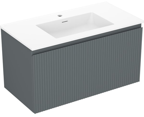 Mexen Rivel, mobilier baie 90 cm cu lavoar Otis, 1 sertar, canelat, grafit mat/alb mat, 91A20-09047-1-BF66-W18M01