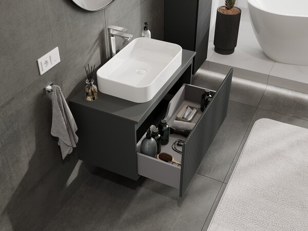 Mexen Rivel, mobilier baie 90 cm, 1 sertar, canelat, grafit mat, 91A20-09047-1-BF66
