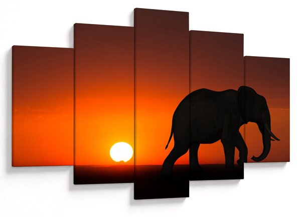 Tablou cu elefant în apus de soare (150x105 cm)