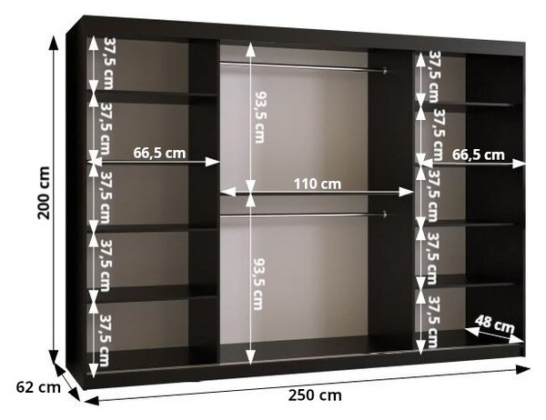 Dulap de haine cu oglindă 250 cm Riana Wa 2 250 (negru). 1063503