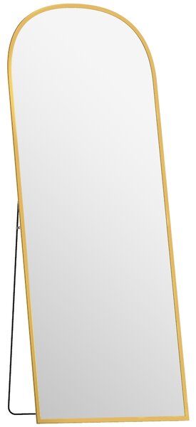 HOMCOM Oglindă Modernă de Podea și Perete din Aliaj de Aluminiu cu Suport Pliabil, 59 x 161,5 cm, Auriu | Aosom Romania