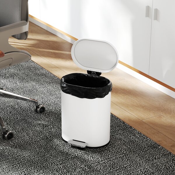 HOMCOM Coș de gunoi dreptunghiular cu pedală 12L din metal, cu găleată interioară detașabilă, închidere lentă, alb | Aosom Romania