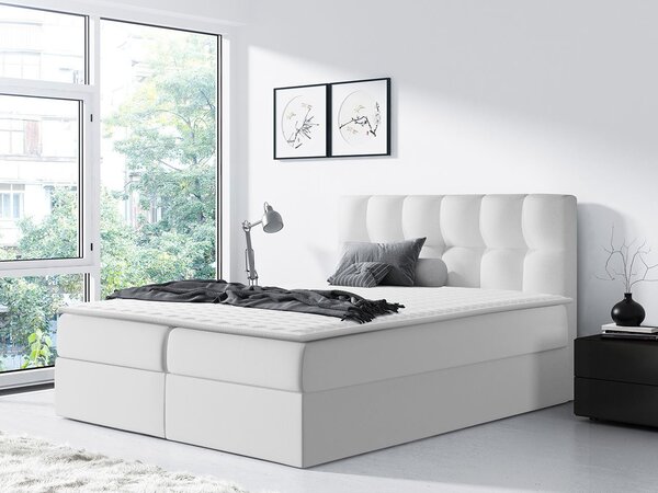 Pat matrimonial Boxspring 140 cm Cinara (piele ecologică soft 017 (Alb). 1054100