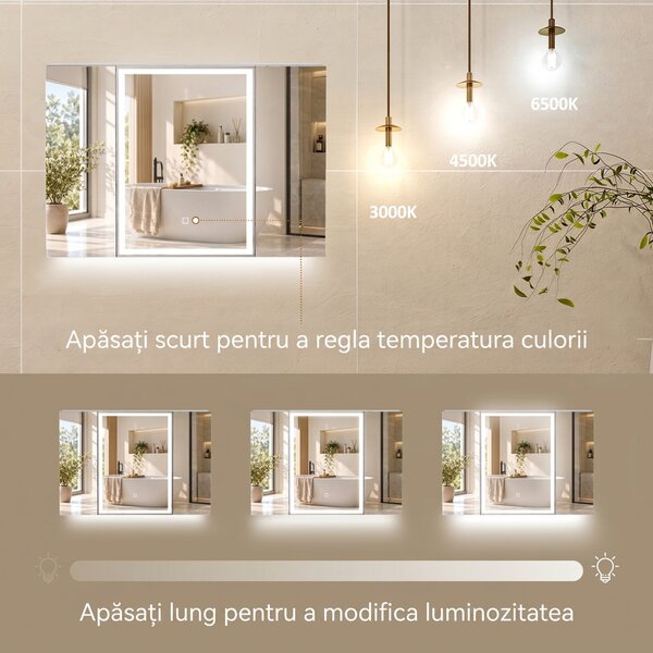 HOMCOM Dulap de baie cu oglindă, funcție de dezaburire, alb | Aosom Romania