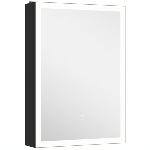 HOMCOM Dulap de Baie cu Oglindă și LED, 3 Culori, 50x70 cm, Soft-Close, Priză, Rafturi Reglabile, Negru | Aosom Romania