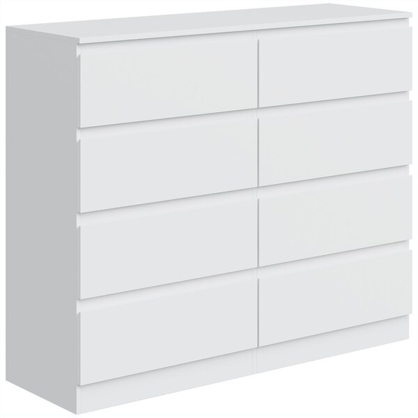 HOMCOM Comodă modernă cu 8 sertare, 120 x 39 x 100 cm, albă | Aosom Romania
