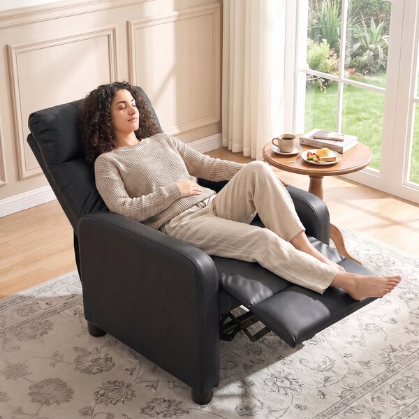 HOMCOM Fotoliu Relax Reclinabil Manual 155° cu Suport pentru Picioare din piele ecologică PU, pentru Living și Dormitor, Negru | Aosom Romania