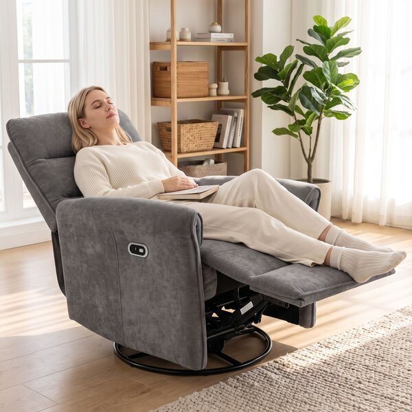 HOMCOM Fotoliu relax electric 155° cu suport pentru picioare, tapițat, rotire 270°, balansoar, șenilă, gri | Aosom Romania