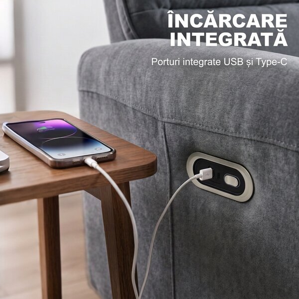 HOMCOM Fotoliu relax electric 155° cu suport pentru picioare, tapițat, rotire 270°, balansoar, șenilă, gri | Aosom Romania
