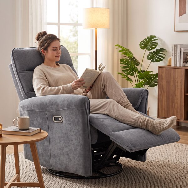 HOMCOM Fotoliu relax electric 155° cu suport pentru picioare, tapițat, rotire 270°, balansoar, șenilă, gri | Aosom Romania