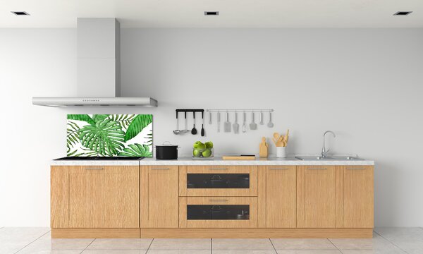 Panou sticlă bucătărie frunze tropicale