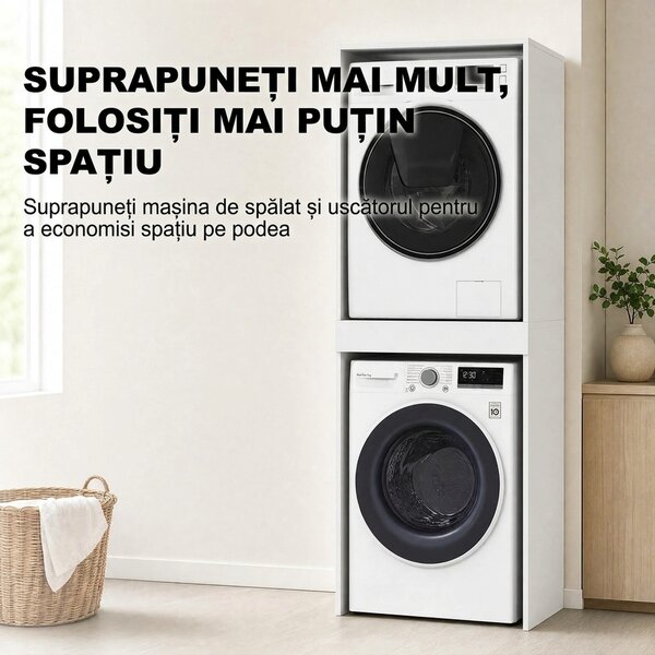 HOMCOM Dulap Compact pentru Mașină de Spălat și Uscător cu Suport Extensibil pentru Haine, Alb | Aosom Romania