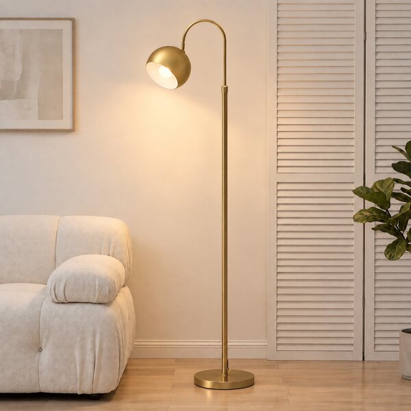 HOMCOM Lampadar modern 40W E27, înălțime reglabilă, abajur orientabil, întrerupător cu pedală, auriu | Aosom Romania