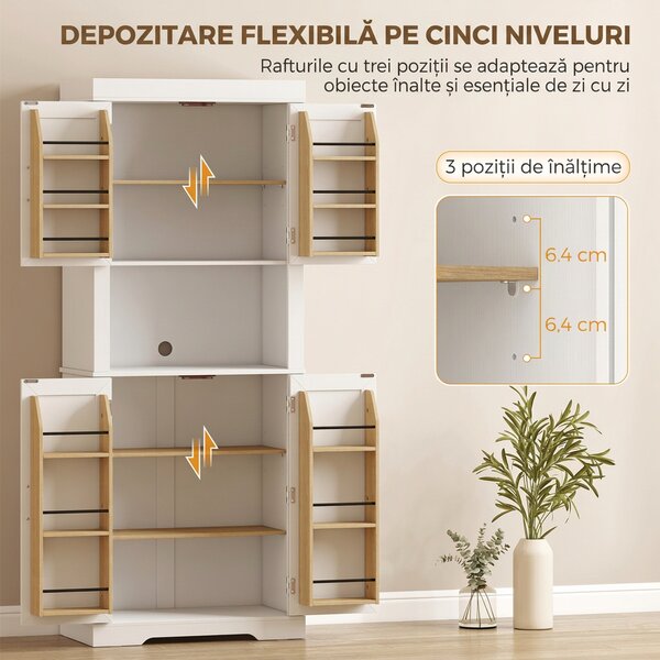 HOMCOM Dulap Cămară de Bucătărie cu Spațiu pentru Microunde, 183 cm, Alb | Aosom Romania