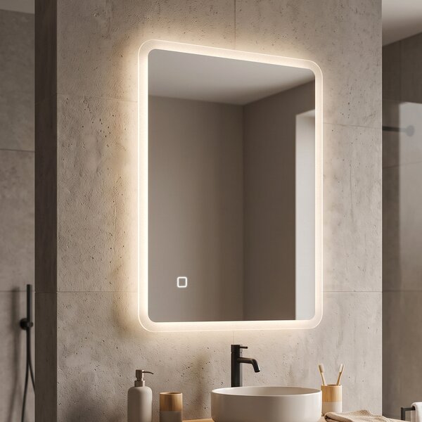 HOMCOM Oglindă de Baie cu LED 70x100 cm, 3 Culori de Lumină, Dimabilă, Antiaburire, Touch, Memorie | Aosom Romania