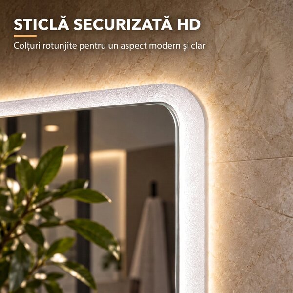 HOMCOM Oglindă de Baie cu LED 50 x 70 cm, Dimabilă, Antiaburire, Touch, Memorie | Aosom Romania