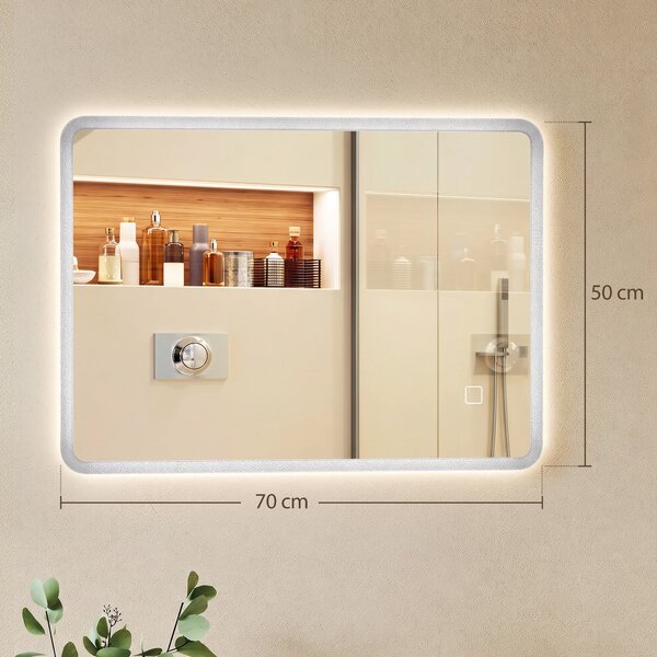 HOMCOM Oglindă de Baie cu LED 50 x 70 cm, Dimabilă, Antiaburire, Touch, Memorie | Aosom Romania