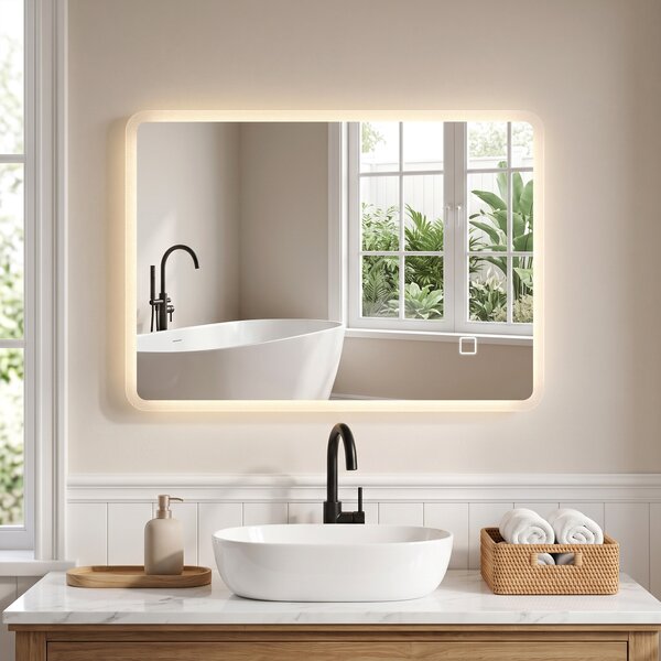 HOMCOM Oglindă de Baie cu LED 50 x 70 cm, Dimabilă, Antiaburire, Touch, Memorie | Aosom Romania
