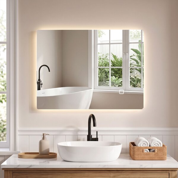 HOMCOM Oglindă de Baie cu LED 60x80 cm, 3 Culori, Intensitate Reglabilă, Memorie, Antiaburire, Comutator Tactil | Aosom Romania