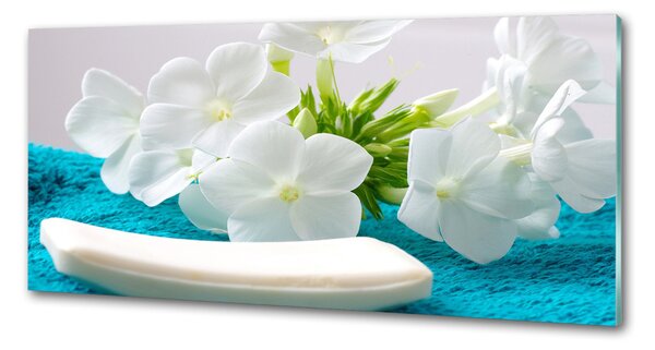 Panou sticlă bucătărie Flori albe Spa