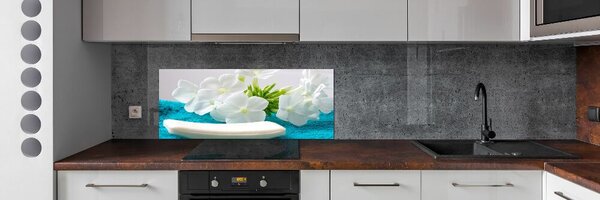 Panou sticlă bucătărie Flori albe Spa