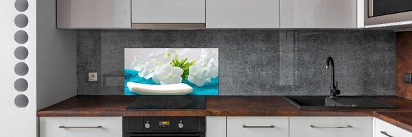 Panou sticlă bucătărie Flori albe Spa