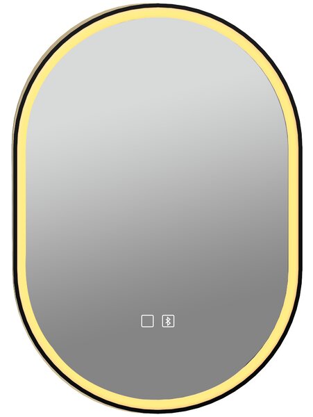 HOMCOM Oglindă de Baie Ovală cu LED 70x100 cm, Bluetooth, Memorie, Butoane Tactile, Antiaburire | Aosom Romania