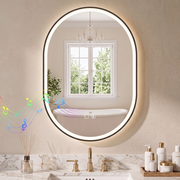 HOMCOM Oglindă de Baie Ovală cu LED 70x100 cm, Bluetooth, Memorie, Butoane Tactile, Antiaburire | Aosom Romania