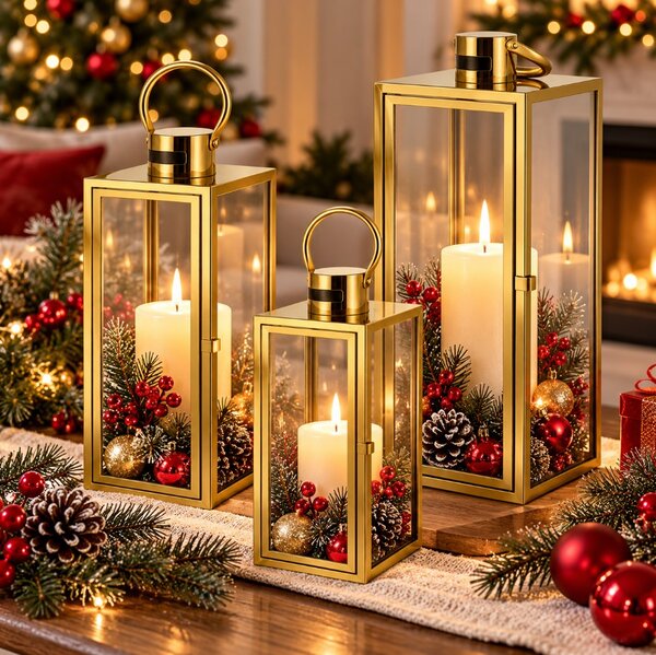 Felinar decorativ auriu Ruhhy 26476 – Set de 3 bucăți