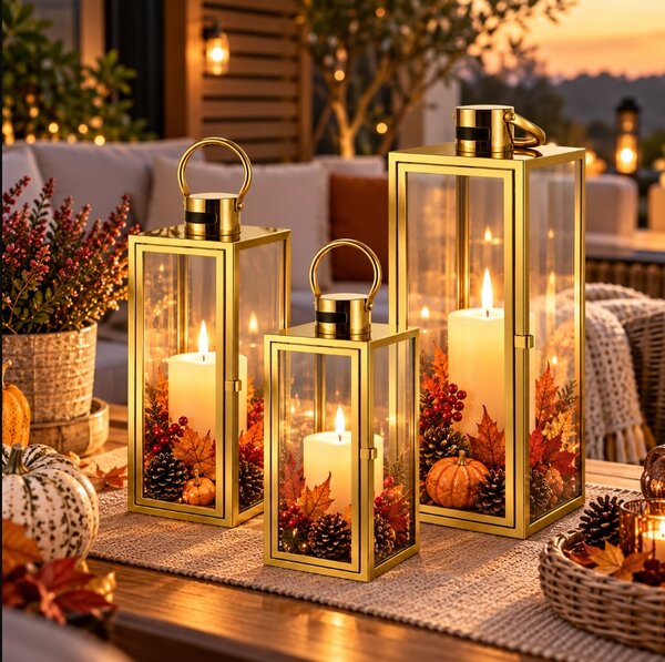 Felinar decorativ auriu Ruhhy 26476 – Set de 3 bucăți