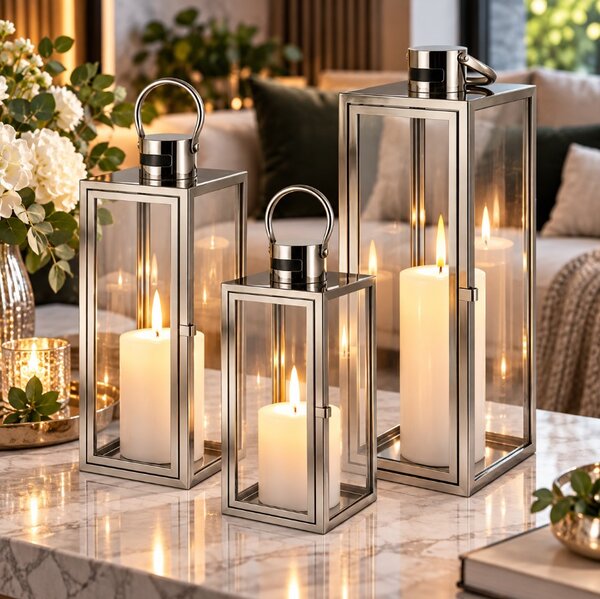 Felinar decorativ argintiu Ruhhy 26477 – Set de 3 bucăți