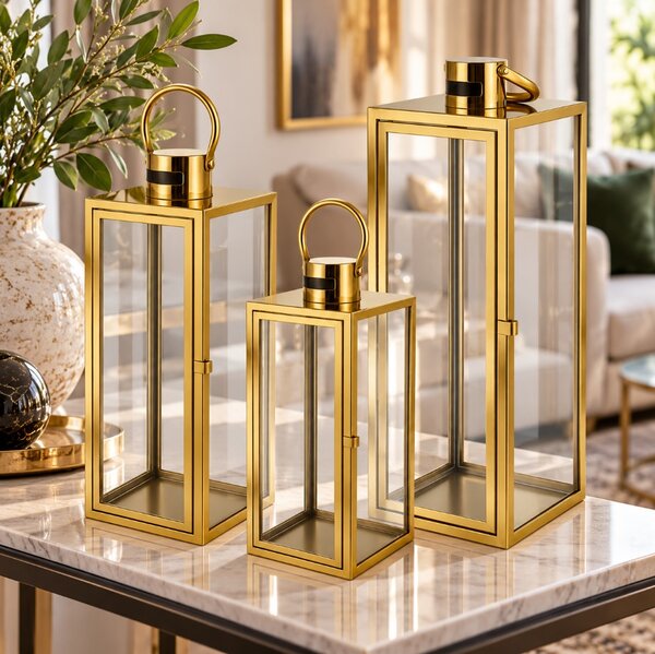 Felinar decorativ auriu Ruhhy 26476 – Set de 3 bucăți