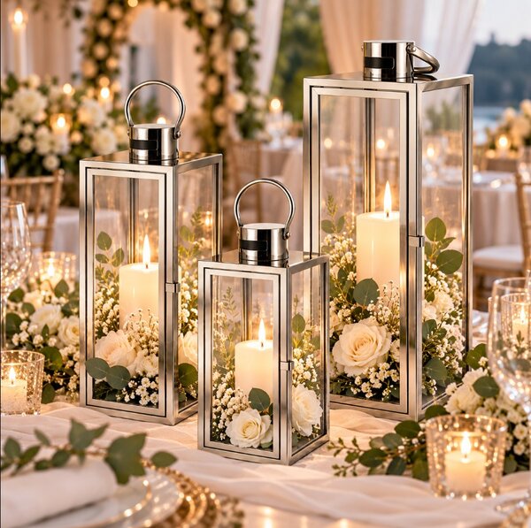 Felinar decorativ argintiu Ruhhy 26477 – Set de 3 bucăți