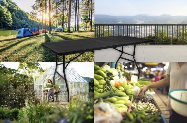 Masă de grădină pliabilă 180 cm – Neagră, pentru catering și picnic