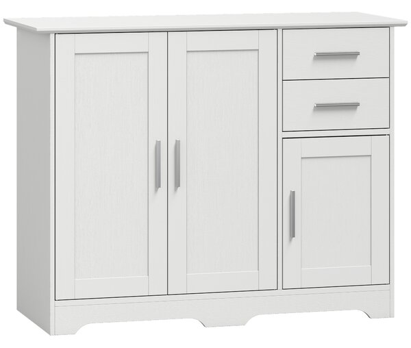 HOMCOM Bufet Modern din Lemn cu 2 Sertare și 2 Dulapuri, 100x40x78 cm, Alb | Aosom Romania
