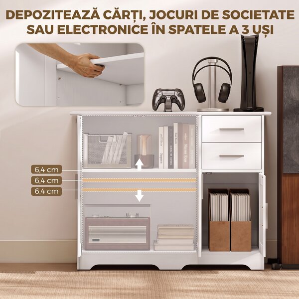 HOMCOM Bufet Modern din Lemn cu 2 Sertare și 2 Dulapuri, 100x40x78 cm, Alb | Aosom Romania