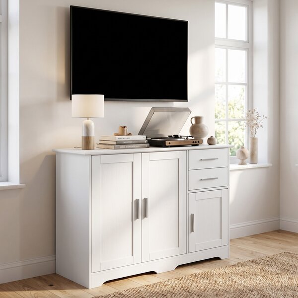 HOMCOM Bufet Modern din Lemn cu 2 Sertare și 2 Dulapuri, 100x40x78 cm, Alb | Aosom Romania