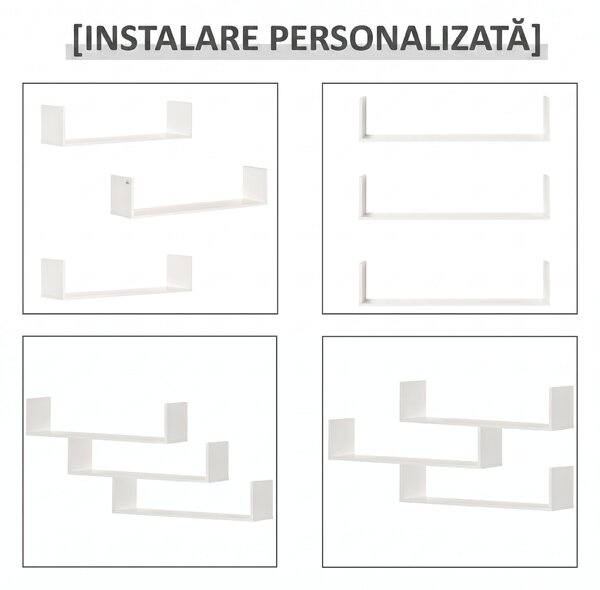 HOMCOM Set di 3 Rafturi de Perete pentru Obiecte, Rafturi de Perete din Lemn, 80x18x18 cm, Alb | Aosom Romania