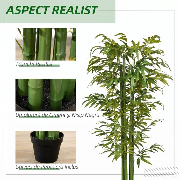 HOMCOM Plantă Artificială de Bambus, 180 cm, Realistă, cu Ghiveci Decorativ pentru Living și Dormitor, Verde | Aosom Romania