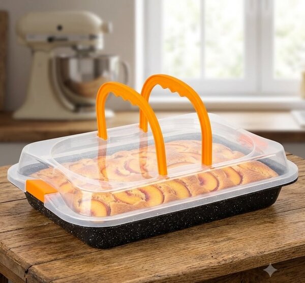 Tavă de copt antiaderentă cu mânere și capac detașabil Vilde - 36 x 23 x 4.5 cm, ideală pentru transport