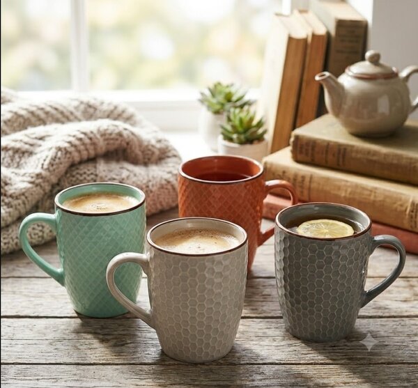 Set 4 căni ceramice Vilde - capacitate 400 ml, design multicolor, porțelan rezistent