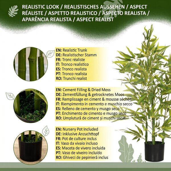 HOMCOM Plantă Artificială de Bambus Înaltă de 90 cm cu 504 Frunze din PEVA și PP Verde cu Ghiveci de Ciment Ø15x12.5 cm | Aosom Romania