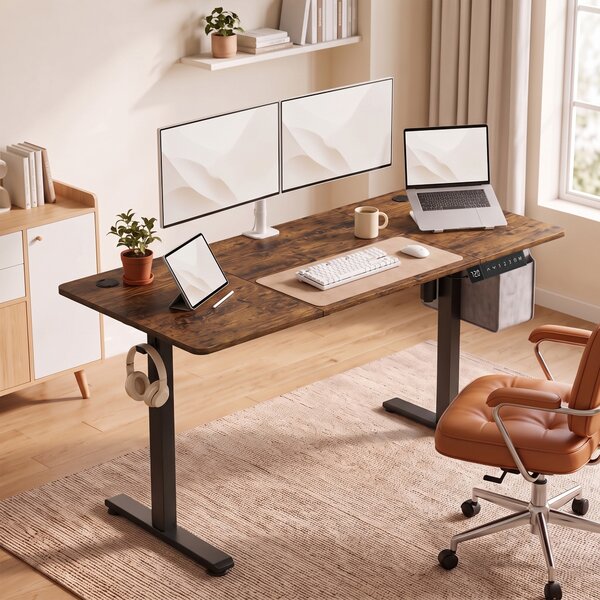HOMCOM Birou standing electric reglabil, maro rustic | Aosom Romania