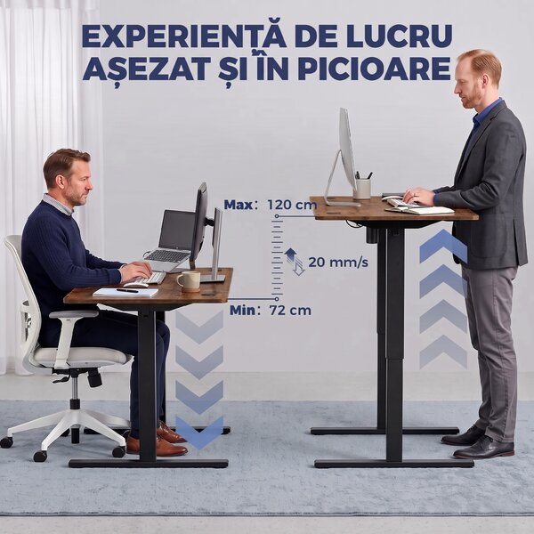 HOMCOM Birou standing electric reglabil, maro rustic | Aosom Romania