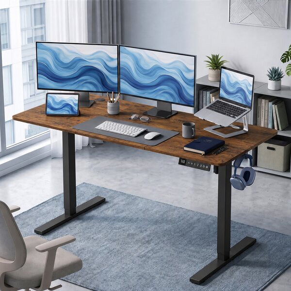 HOMCOM Birou standing electric reglabil, maro rustic | Aosom Romania
