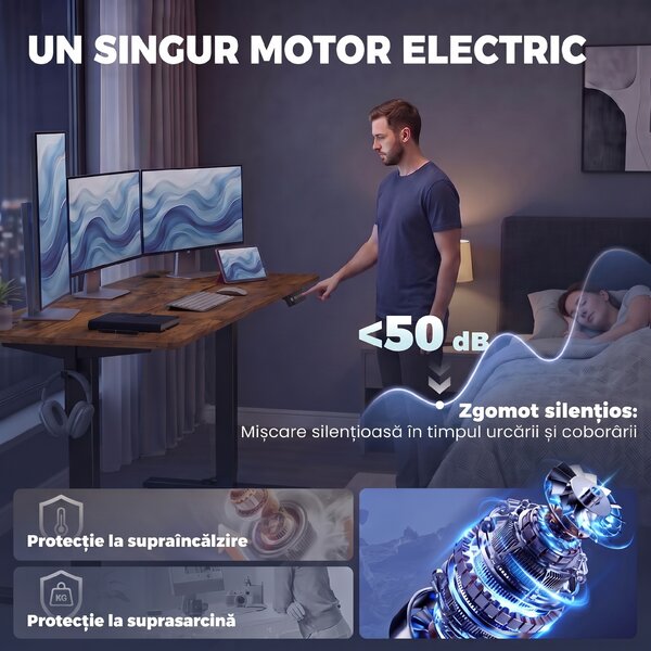 HOMCOM Birou standing electric reglabil, maro rustic | Aosom Romania
